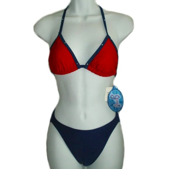 GOSSIP 2 Piece Red Blue Bikini - Sz S - NEW - Picture 1 of 9